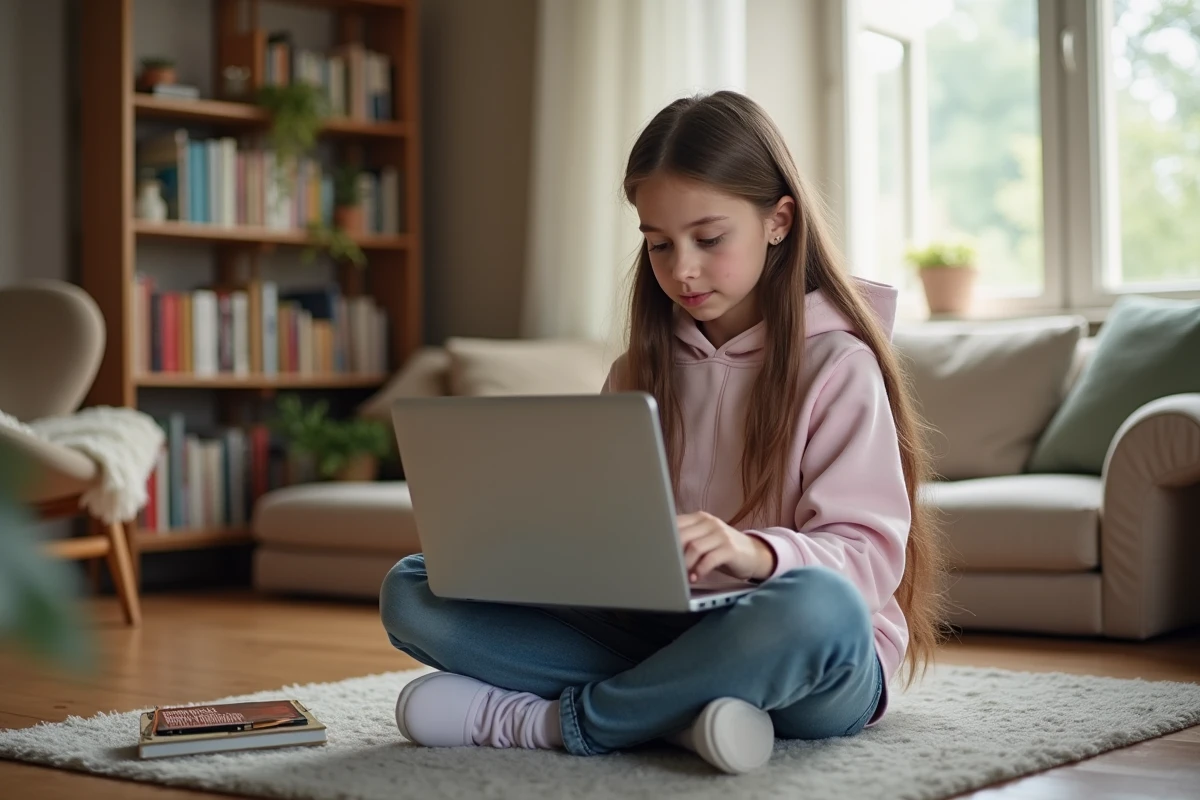 Adolescente configure des paramètres de sécurité sur son ordinateur