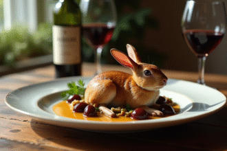 Plat d'agneau aux prunes sur table en bois rustique