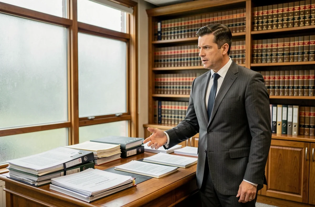 Avocat expliquant les conditions pour faire lever une mesure d'éloignement dans un cabinet juridique