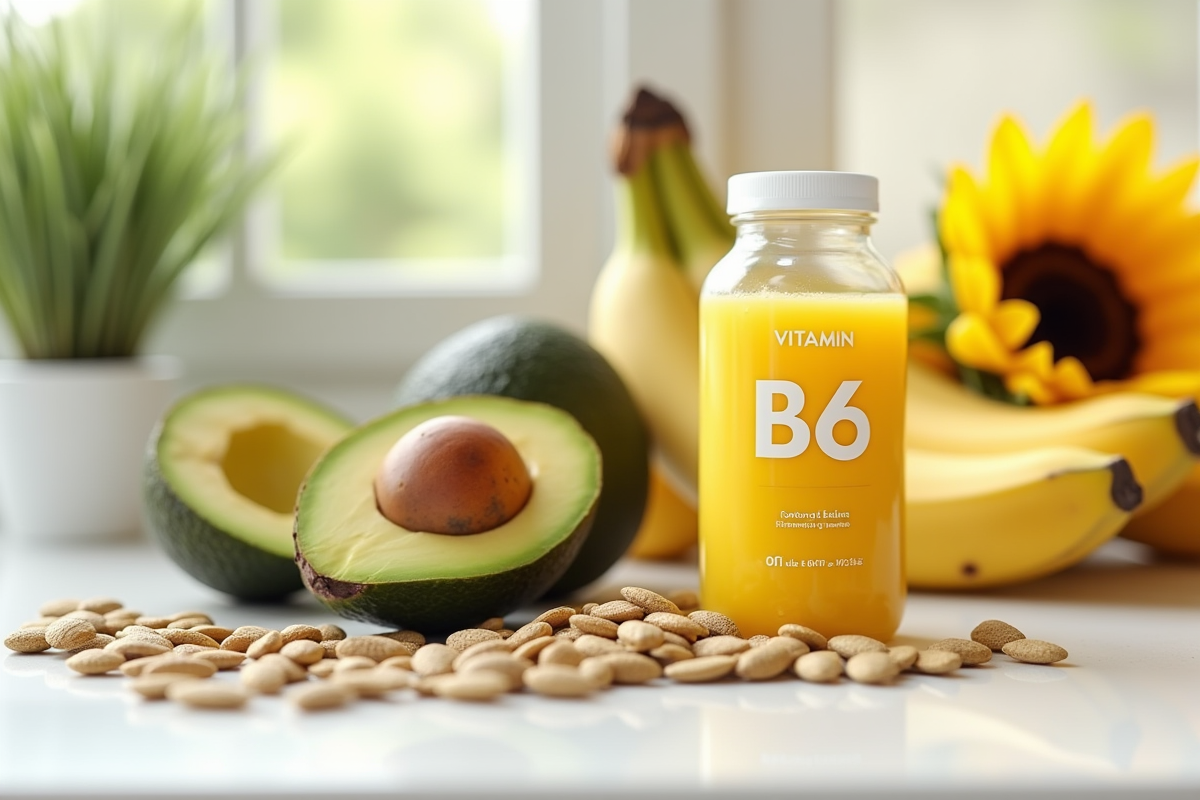 Gros plan sur bananes avocats et graines de tournesol avec vitamine B6