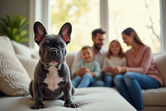 Chiot buldogue français bleu dans un salon lumineux
