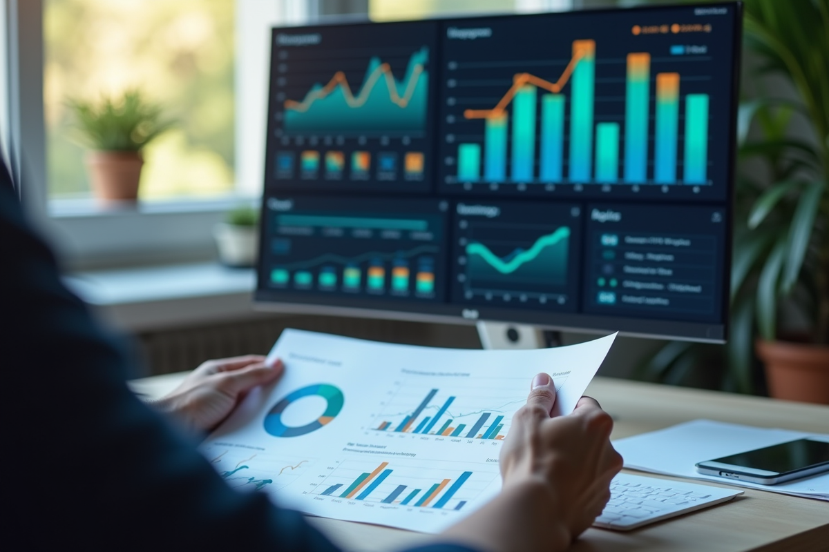 Ecran avec tableaux de bord interactifs et graphiques de classement