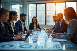 Equipe de professionnels en réunion dans un bureau moderne