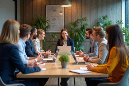 Groupe de professionnels en réunion dans un bureau moderne