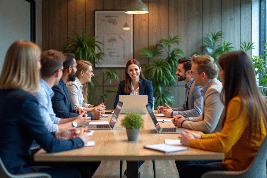 Groupe de professionnels en réunion dans un bureau moderne