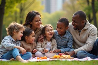 Famille multigenerations dans un parc en plein air