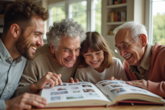 Famille multigenerational souriante autour d une table