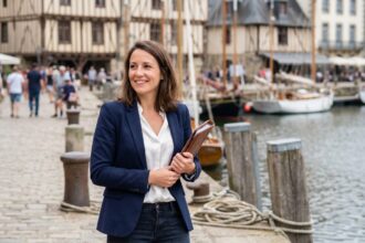 Femme souriante en blazer à Vannes au port