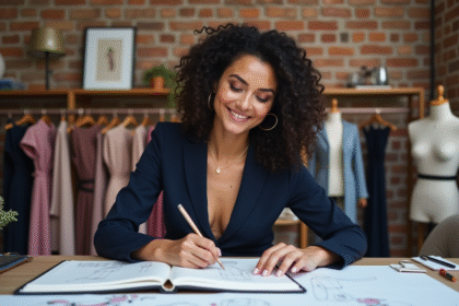 Femme styliste en studio créant des designs de mode