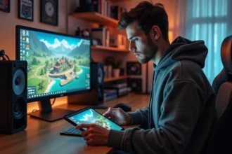 Jeune gamer analysant une base HDV8 sur tablette