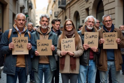 Groupe de personnes avec pancartes dans une rue urbaine