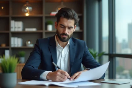Homme d'affaires en costume dans un bureau moderne