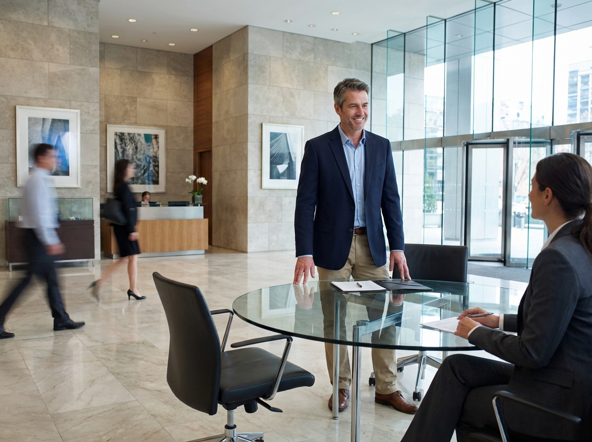 Homme dans une banque discutant avec un conseiller