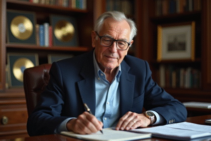 Homme d'affaires âgé lisant des documents dans son bureau