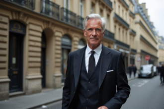 Homme élégant en costume dans une rue parisienne