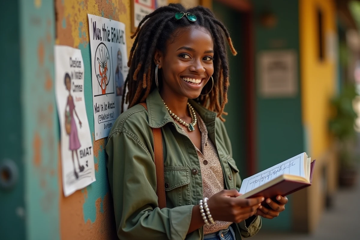 Jeune femme reggae souriante dans une rue urbaine