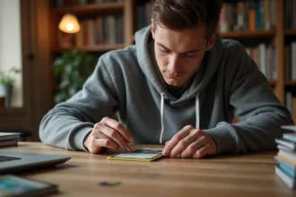 Jeune homme plaçant une carte Pokémon dans une pochette