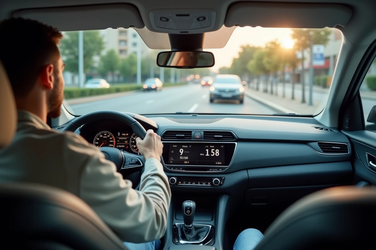 Jeune homme inspecte le tableau de bord numérique d