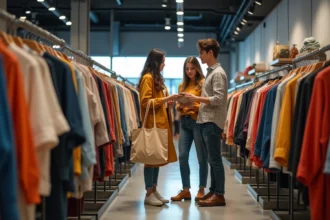 Groupe de jeunes adultes dans une boutique de mode moderne