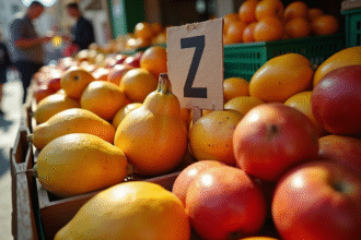 Marché français avec fruit exotique rare en vedette