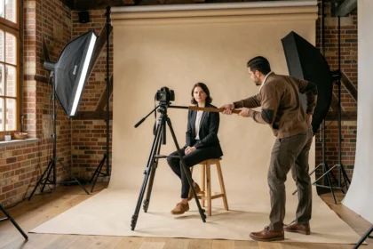 Studio de photographie portrait professionnel dans le Grand Est avec photographe et sujet en session créative
