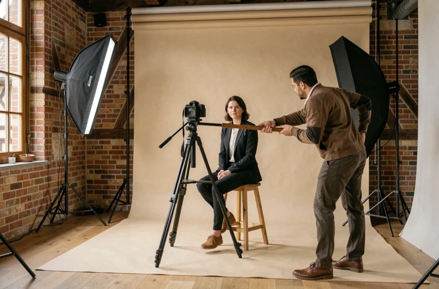 Studio de photographie portrait professionnel dans le Grand Est avec photographe et sujet en session créative