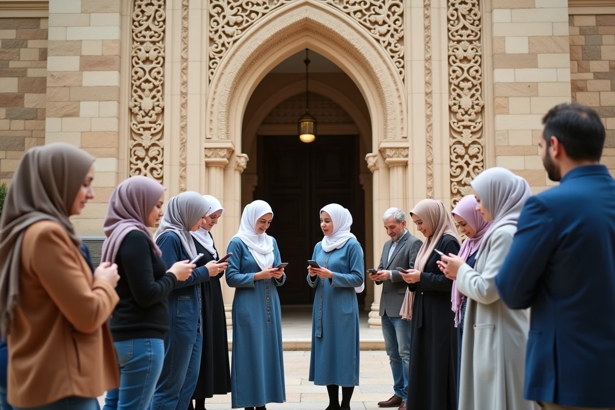 Groupe de musulmans devant la mosquee de Beziers