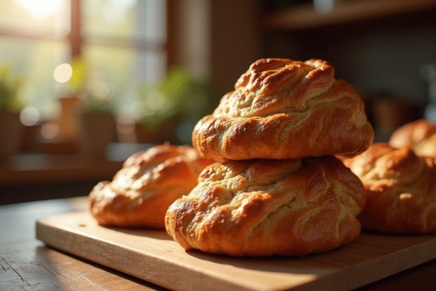 Pain au chocolat frais sur une planche en bois dans une boulangerie
