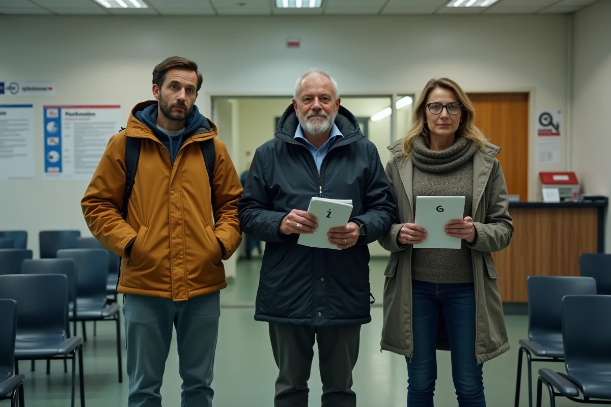 Personnes en attente dans une agence France Travail pour leurs droits au chômage