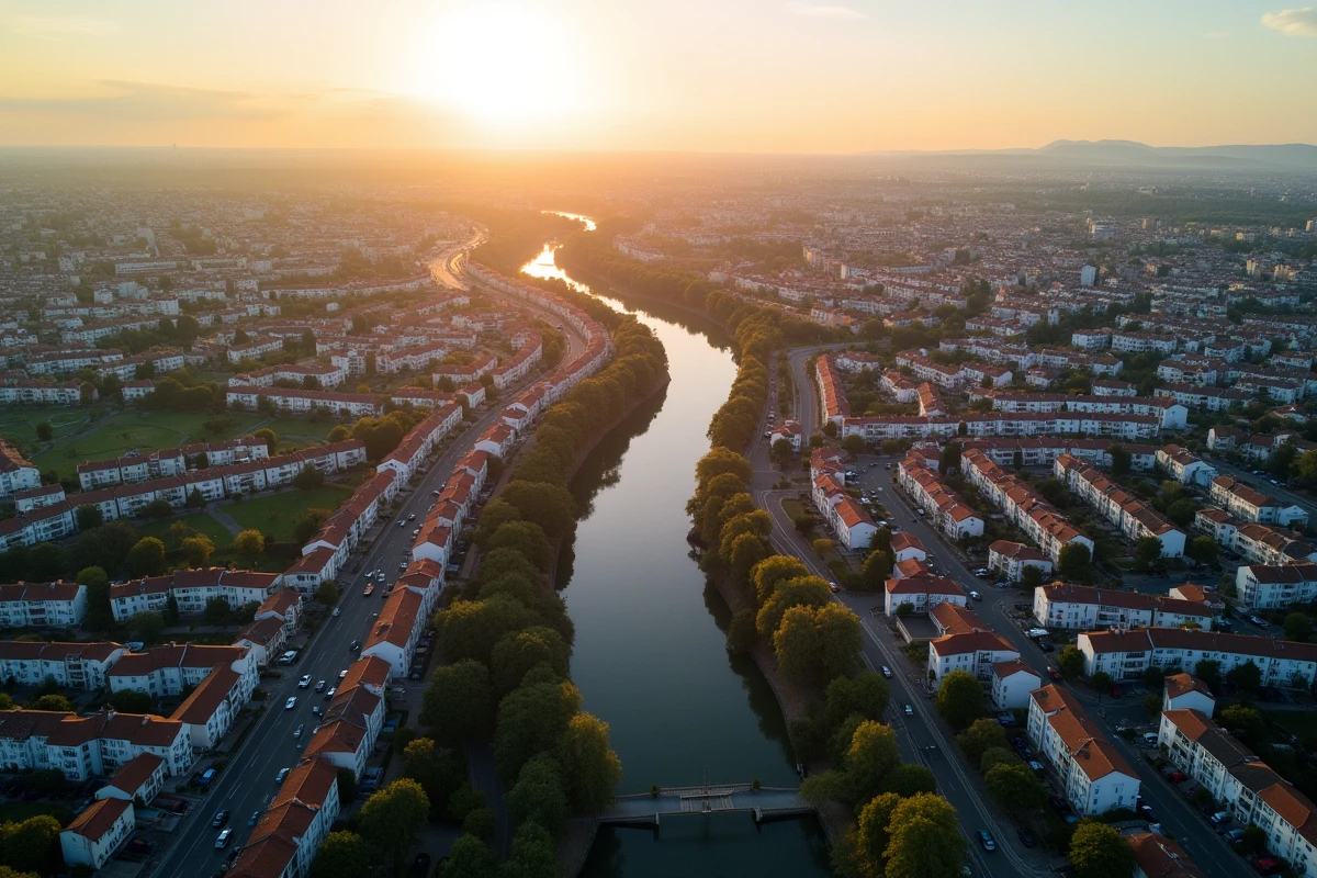 Vue aérienne d'une grande agglomération urbaine française avec rivière et étalement métropolitain, illustrant le débat sur la ville la plus peuplée de France